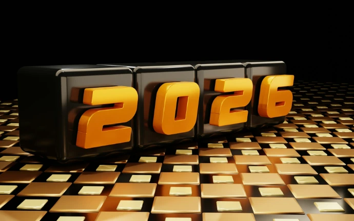 3D numbers 2026 on a checkered surface